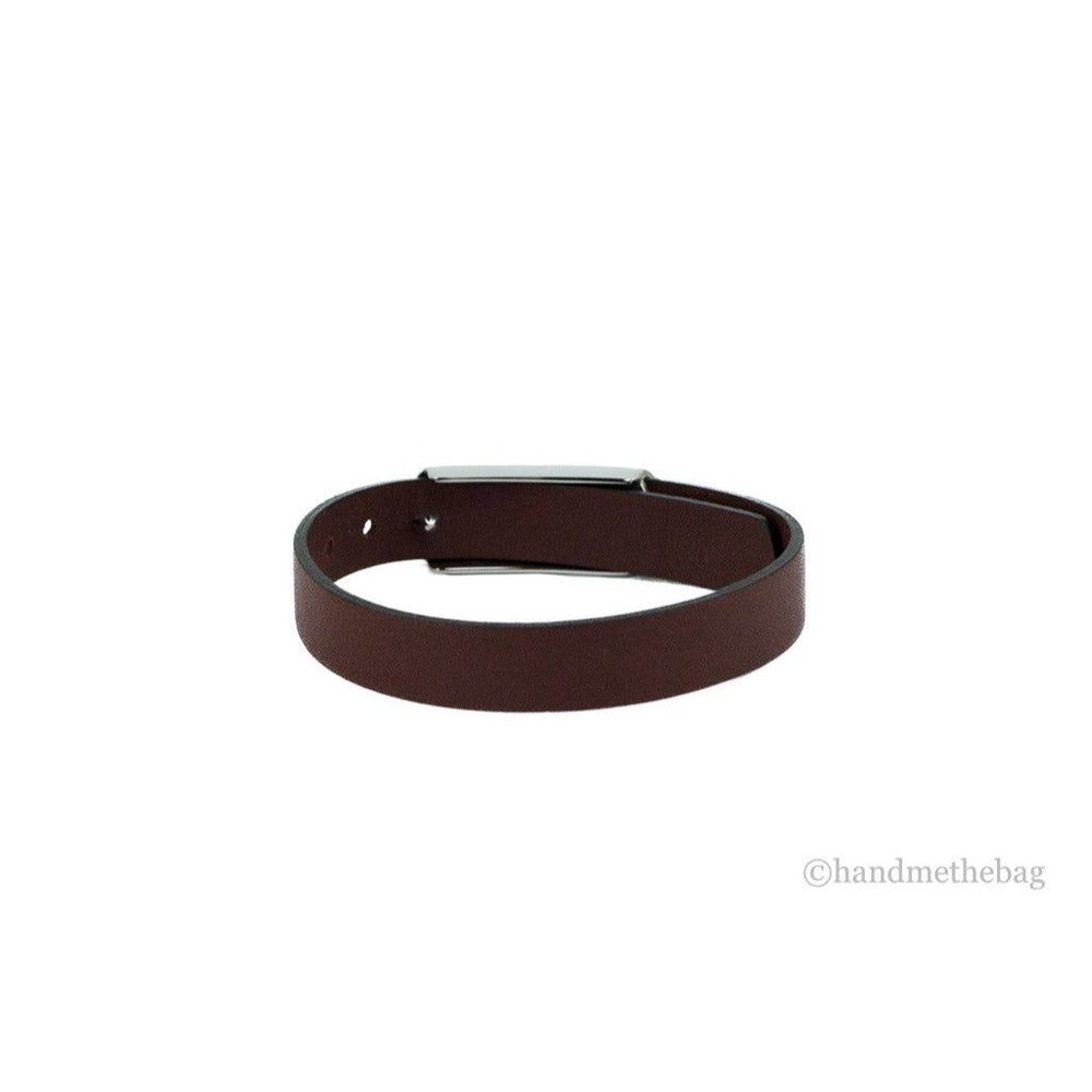 NEW Salvatore Ferragamo Brown Leather & Silver Toned 1927 Logo Buckle Bracelet - Picture 8 of 8